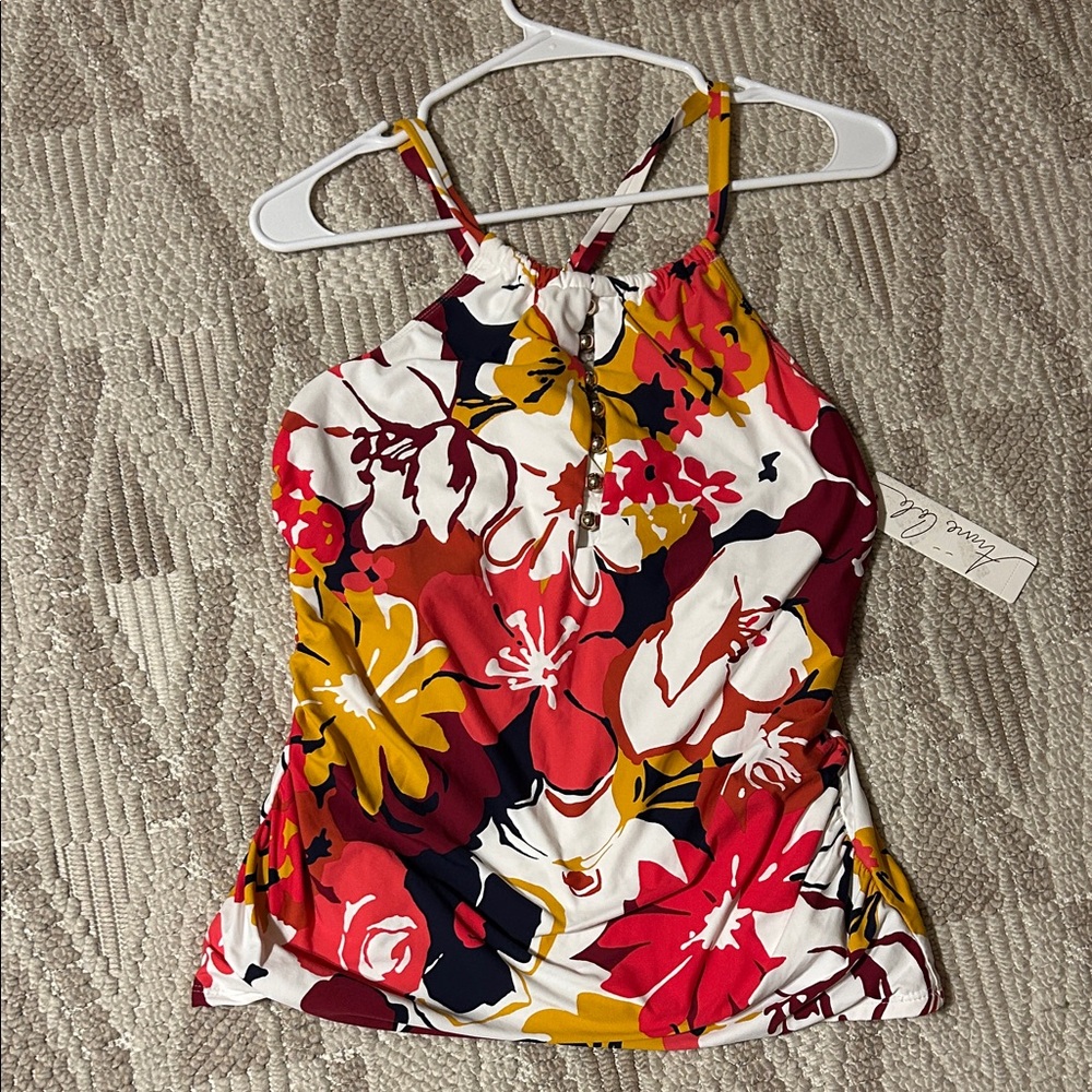 Anne Cole Floral Tank Top - Red, Yellow, White